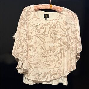 JM Collection Cream and Brown Swirl Blouse